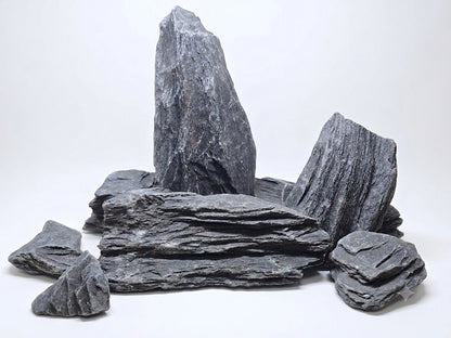 Large grey/black chunky slate aquarium, paludarium, terrarium and reptile hardscape stones
